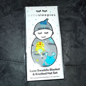 Little Sleepies Monster swaddle and hat set